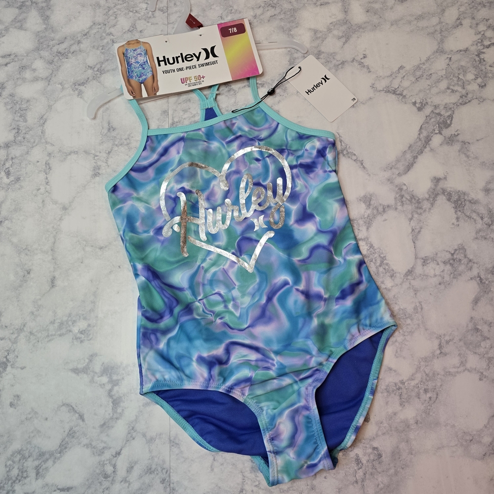 Hurley Kids Swim One Piece Size 7/8 Blue Purple